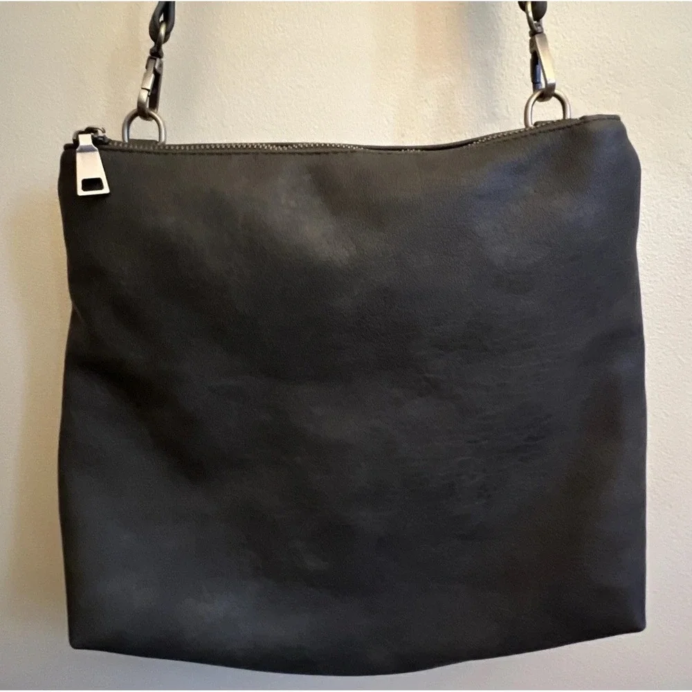 Antik Kraft Supple Faux‎ Leather Crossbody Hobo Bag Dark Charcoal Grey Zipper